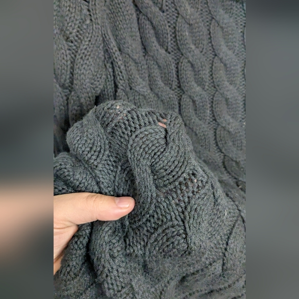 Banana Republic Wool Blend Cowl Neck Cable Knit Tunic Black Sweater - Size XL - Picture 4 of 8
